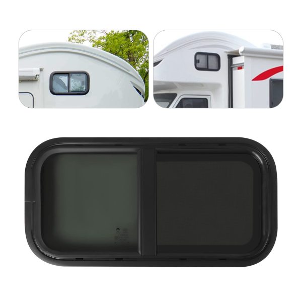 Fenêtre latérale de caravane en verre trempé et moustiquaire Noir 700 x 400 mm