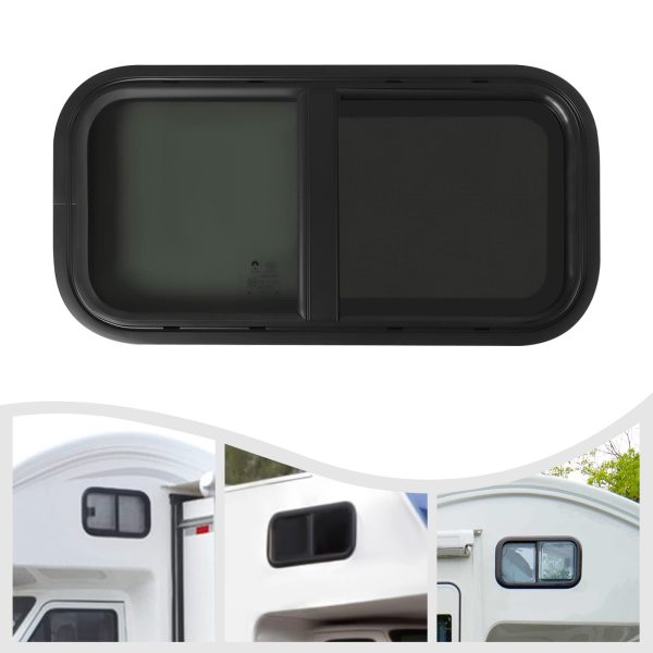 Fenêtre latérale de caravane en verre trempé et moustiquaire Noir 700 x 400 mm Fenêtre latérale de caravane en verre trempé et moustiquaire Noir 700 x 400 mm