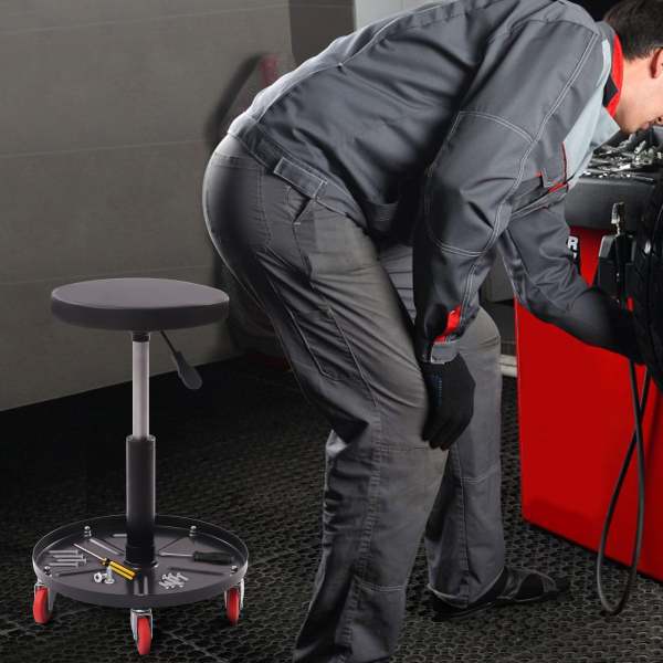 Tabouret d'atelier, chaise d'atelier, siège d'atelier, tabouret pivotant réglable, plateau pour outils, avec 5 roues