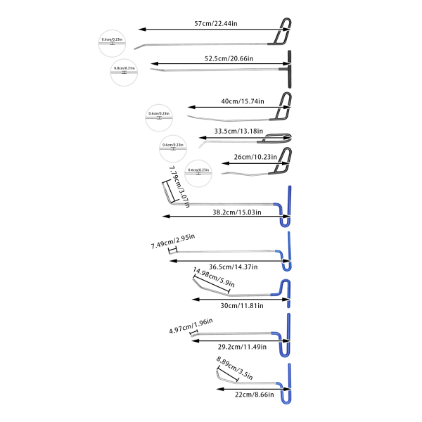 Tiges de débosselage sans peinture, outils de réparation de carrosserie sans peinture, 10 pièces Tiges de débosselage sans peinture, outils de réparation de carrosserie sans peinture, 10 pièces