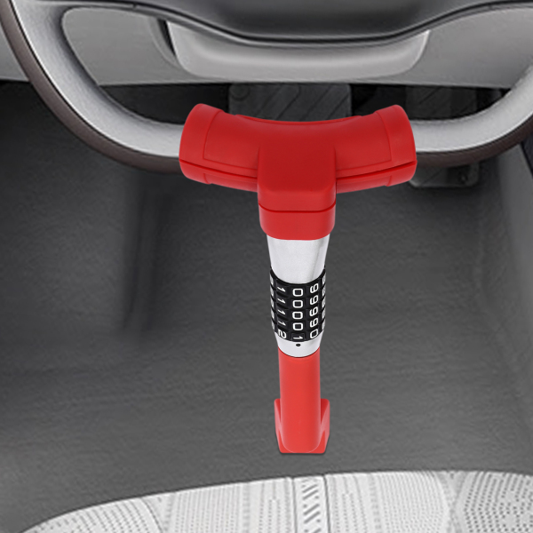Verrouillage universel du volant de voiture, Verrouillage antivol du volant de voiture, Longueur totale : 34.5cm, Rouge