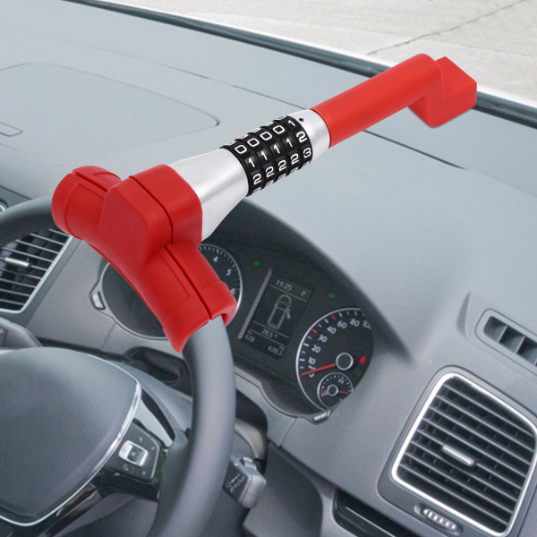 Verrouillage universel du volant de voiture, Verrouillage antivol du volant de voiture, Longueur totale : 34.5cm, Rouge