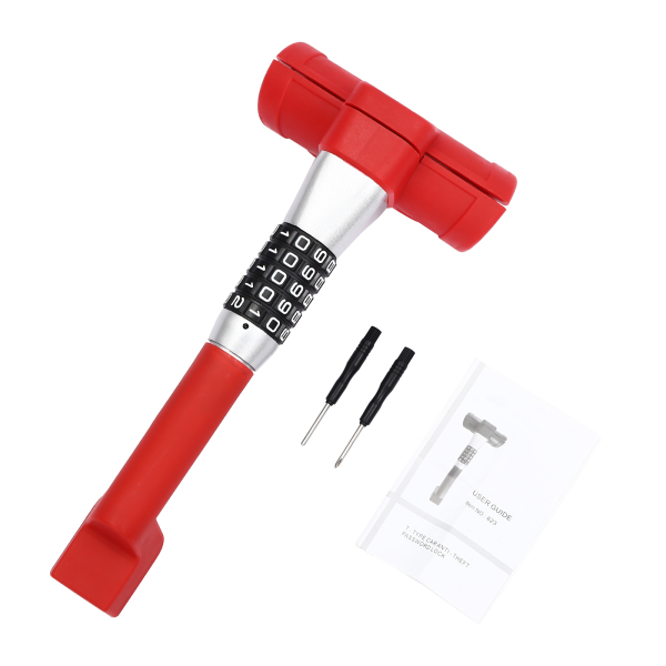 Verrouillage universel du volant de voiture, Verrouillage antivol du volant de voiture, Longueur totale : 34.5cm, Rouge