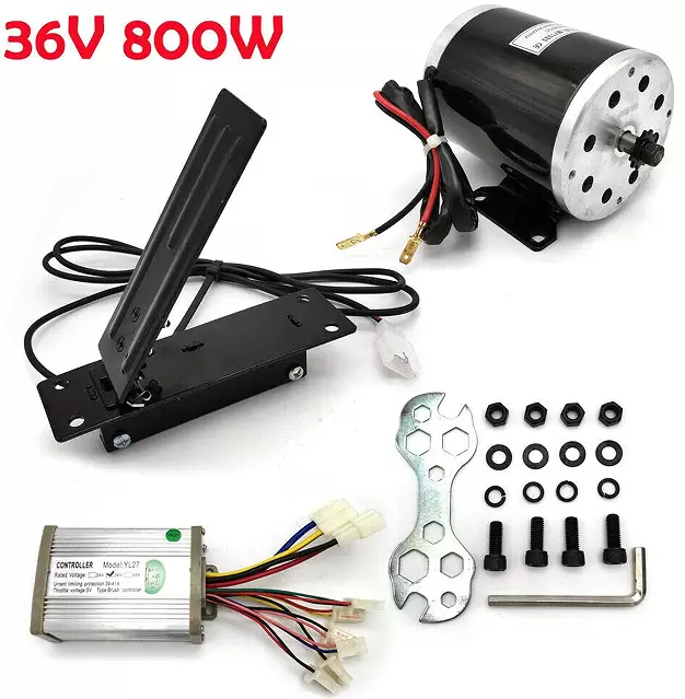 36V DC 800W elektrische borstelmotor ombouwset voor Gokart E-bike met voetpedaal en controller