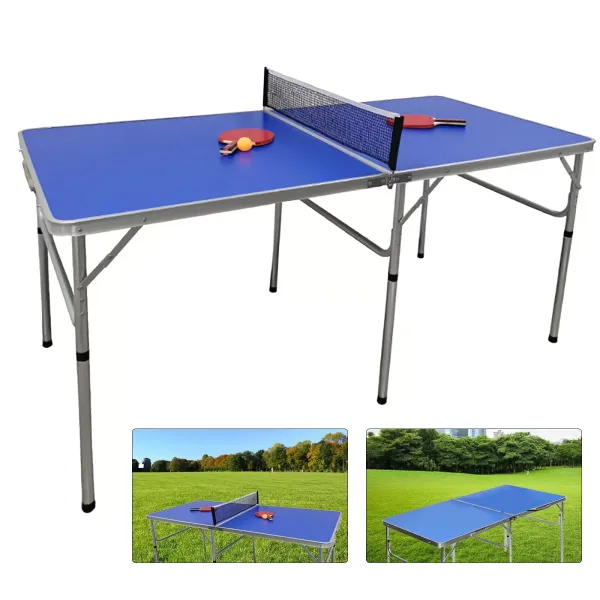 CNCEST Multistore 2002 Table de ping-pong pliante avec filet de ping-pong et raquettes Bleu 152 x 76 x 76 cm