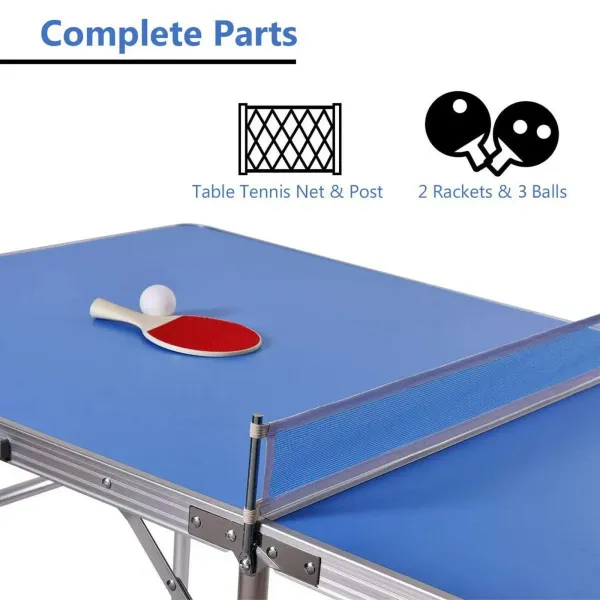 CNCEST Multistore 2002 Table de ping-pong pliante avec filet de ping-pong et raquettes Bleu 152 x 76 x 76 cm