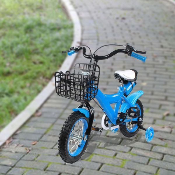 Vélo pour enfant 12 pouces en alliage d'acier au carbone avec frein et roues stabilisatrices pour enfant garçon et fille