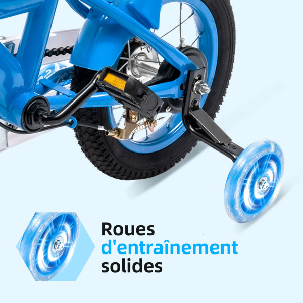 Vélo pour enfant 12 pouces en alliage d'acier au carbone avec frein et roues stabilisatrices pour enfant garçon et fille Vélo pour enfant 12 pouces en alliage d'acier au carbone avec frein et roues stabilisatrices pour enfant garçon et fille