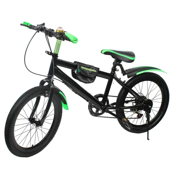 Vélo de montagne 20 pouces pour fille et garçon, système de frein à double disque, en acier au carbone (vert)