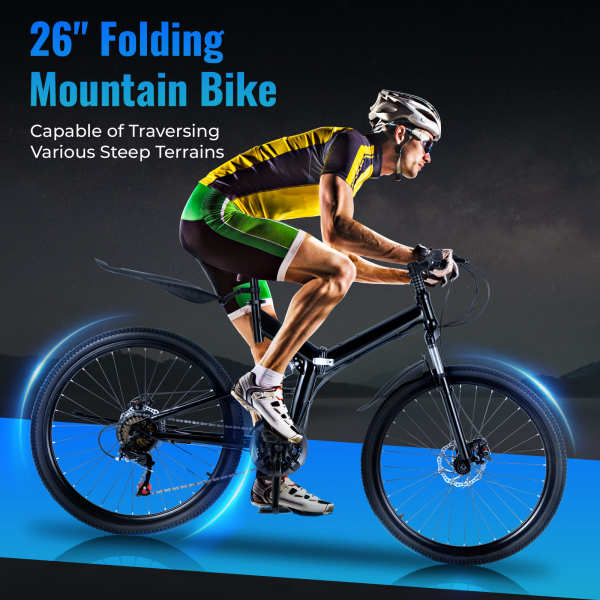 VTT 26 pouces - Vélo pliable en acier au carbone - 21 vitesses - Freins à disque - Pour adolescent - Pour adulte - Portable