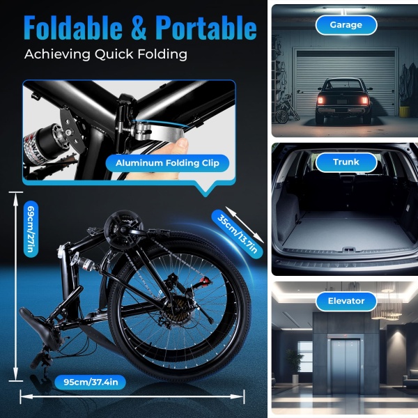 VTT 26 pouces - Vélo pliable en acier au carbone - 21 vitesses - Freins à disque - Pour adolescent - Pour adulte - Portable