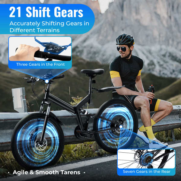 VTT 26 pouces - Vélo pliable en acier au carbone - 21 vitesses - Freins à disque - Pour adolescent - Pour adulte - Portable
