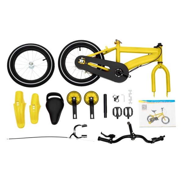 Vélo pour enfant 14 pouces - Jaune - Vélo de jeu cool et sûr - Vélo unisexe avec stabilisateurs amovibles - Cadeau pour enfant