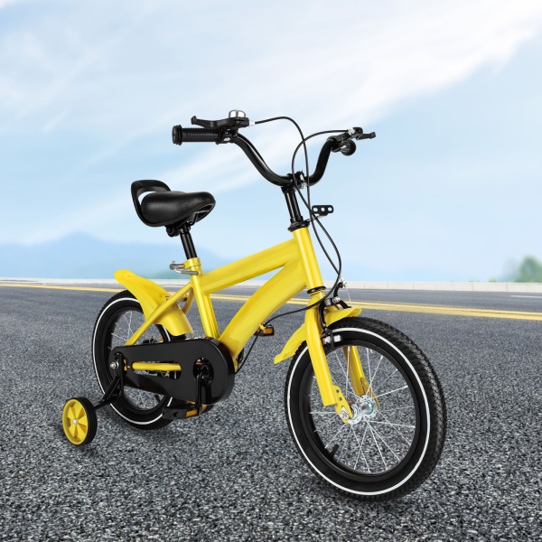 Vélo pour enfant 14 pouces - Jaune - Vélo de jeu cool et sûr - Vélo unisexe avec stabilisateurs amovibles - Cadeau pour enfant