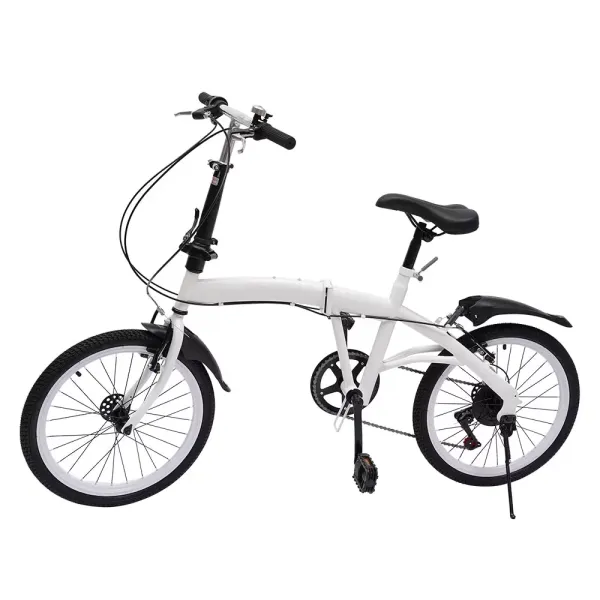 Vélo Pliable 20" en Acier Carbone - Petit vélo Pliable Unisexe - 7 Vitesses - Frein Avant en V et Frein arrière - Vélo de Ville pour Adulte - Blanc