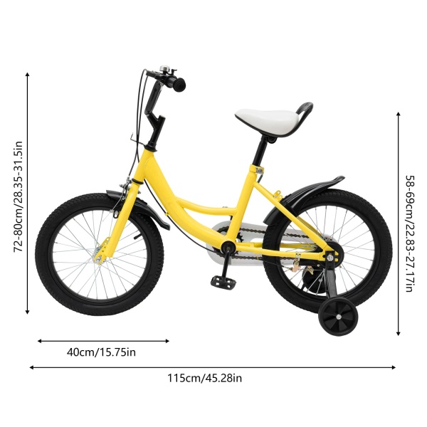Vélo pour enfant 16 pouces garçon et fille - Cadre en acier carbone - Roue avec frein