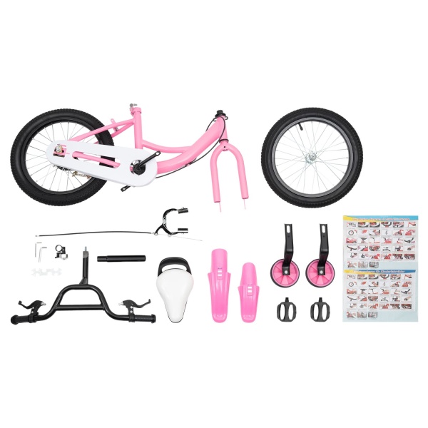 Vélo universel pour enfant de 16 pouces avec roues d'entraînement amovibles et siège réglable Rose Bick pour enfants de 5 à 8 ans