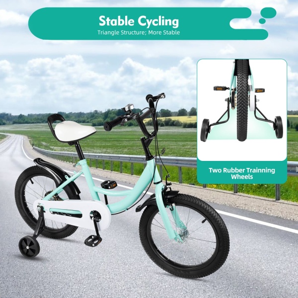 Vélo enfant 16 pouces pour fille et garçon à partir de 4 à 8 ans avec stabilisateurs antidérapants