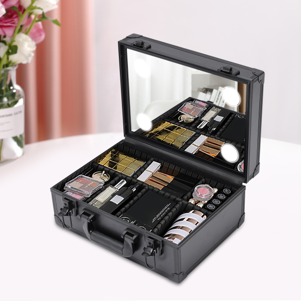 Trousse de maquillage, boîte de rangement cosmétique, trousse de maquillage avec lumières et miroir