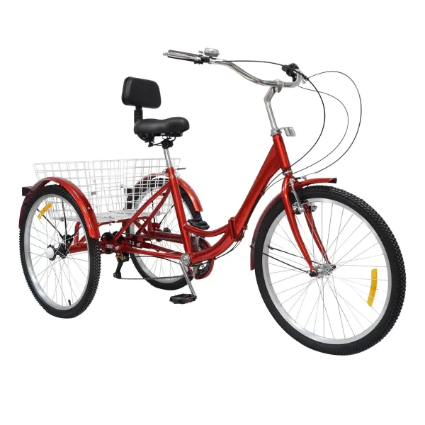 Vélo pliant 24 pouces tricycle adulte 3 roues vélo avec panier et dossier 7 vitesses Tricycle pour adultes seniors(rouge) Vélo pliant 24 pouces tricycle adulte 3 roues vélo avec panier et dossier 7 vitesses Tricycle pour adultes seniors(rouge)
