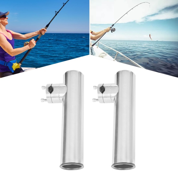 2 supports de canne à pêche en acier inoxydable rotatif à 360° pour rail de 19 à 25 mm avec pince en acier inoxydable