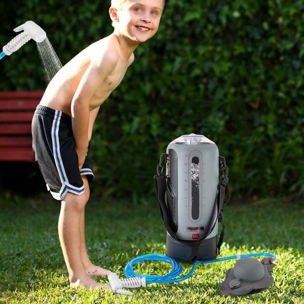 Sac de douche solaire de camping - Douche de jardin avec pompe de douche portable 3 gallons - Tuyau portable et amovible de 12 l