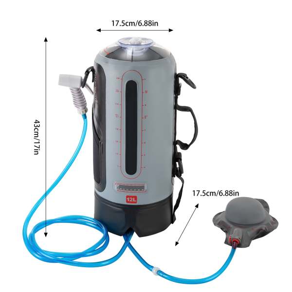 Sac de douche solaire de camping - Douche de jardin avec pompe de douche portable 3 gallons - Tuyau portable et amovible de 12 l