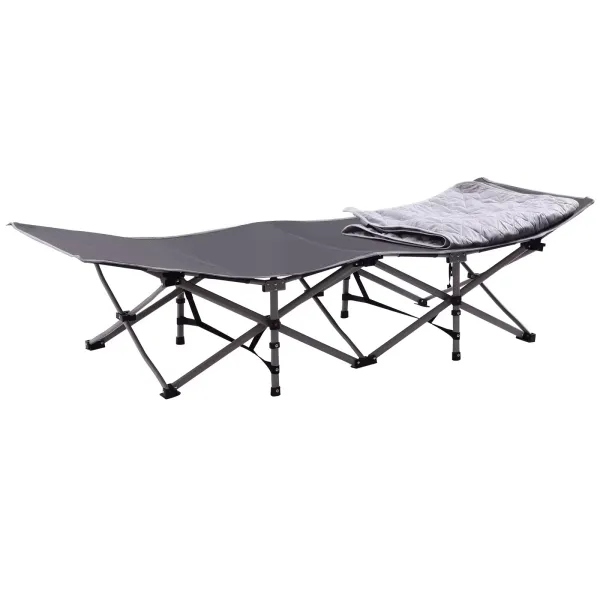 Lit de camping pliant avec coussin pour adultes, lit de couchage robuste, lit de camp de voyage portable