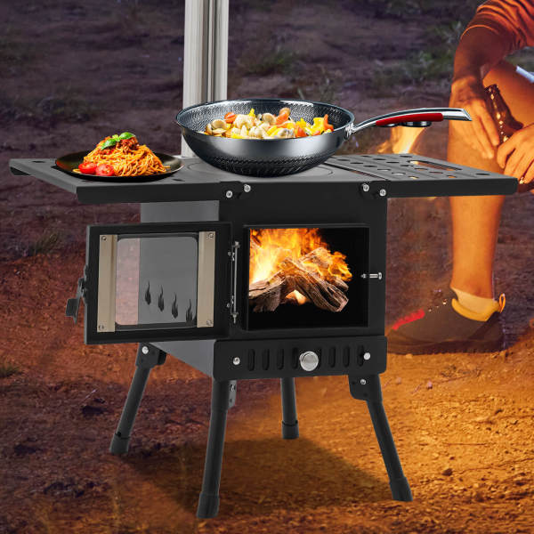 Poêle à Bois Pliable Pour Tente - Chauffage Portable Camping - Noir Métal
