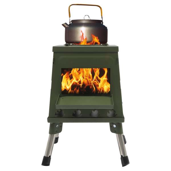 Poêle de tente, 22 x 22 x 36 cm, poêle à bois portable, chauffage de tente, camping, bois, tente, poêle d'extérieur (vert)
