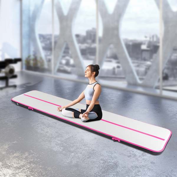 1 x 3M Tapis de gymnastique, gonflable, avec sac de transport et pompe à air électrique, tapis de yoga, tapis de sport, yoga, gym -  rose