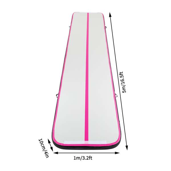 1 x 3M Tapis de gymnastique, gonflable, avec sac de transport et pompe à air électrique, tapis de yoga, tapis de sport, yoga, gym -  rose