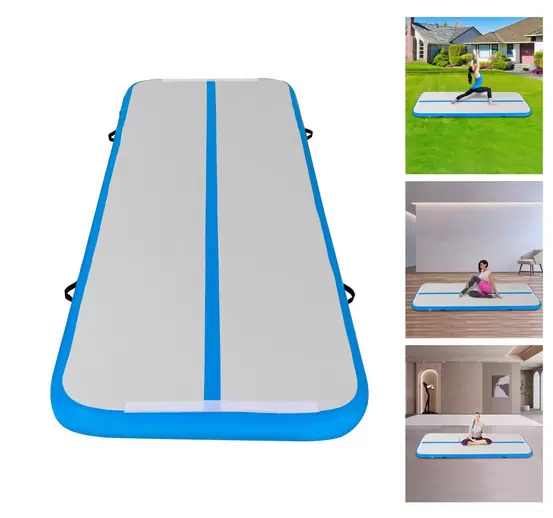 Opblaasbare gymnastiekmat, fitnessmat, luchtbaanmat, yogamat, tuimelaarmat, sportmat, met draagtas en elektrische luchtpomp, 1*3 M