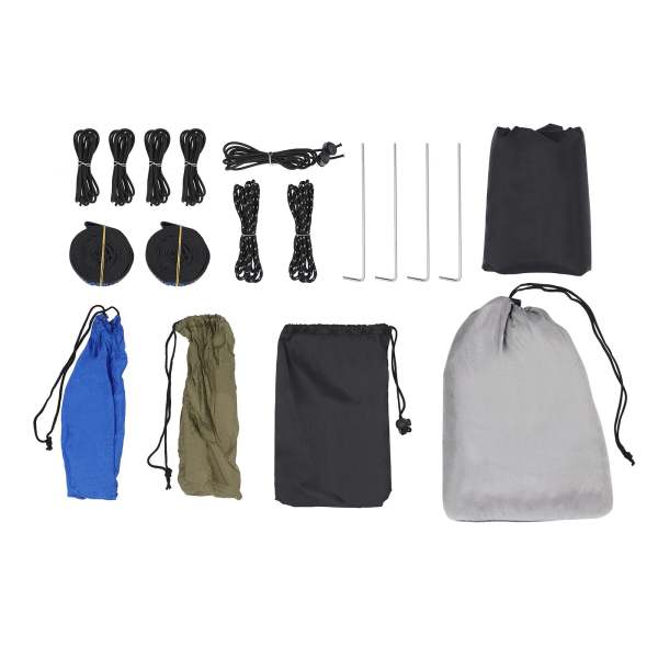 Hamac de camping, hamac avec moustiquaire, tente et bâche de pluie, balançoire suspendue pour sac à dos, 290cm*140cm (noir gris) Hamac de camping, hamac avec moustiquaire, tente et bâche de pluie, balançoire suspendue pour sac à dos, 290cm*140cm (noir gris)