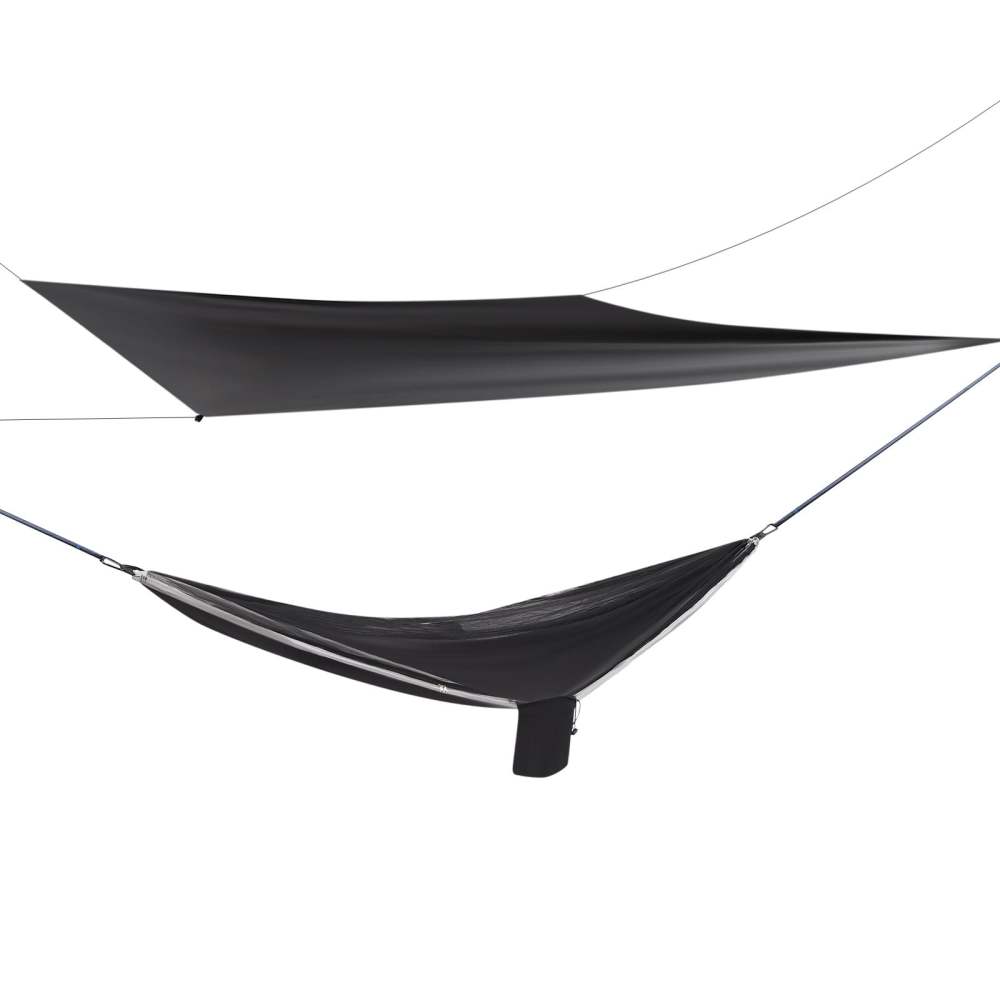 Hamac de camping, hamac avec moustiquaire, tente et bâche de pluie, balançoire suspendue pour sac à dos, 290cm*140cm (noir gris)