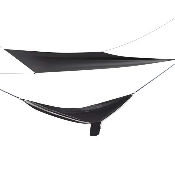 Hamac de camping, hamac avec moustiquaire, tente et bâche de pluie, balançoire suspendue pour sac à dos, 290cm*140cm (noir gris)