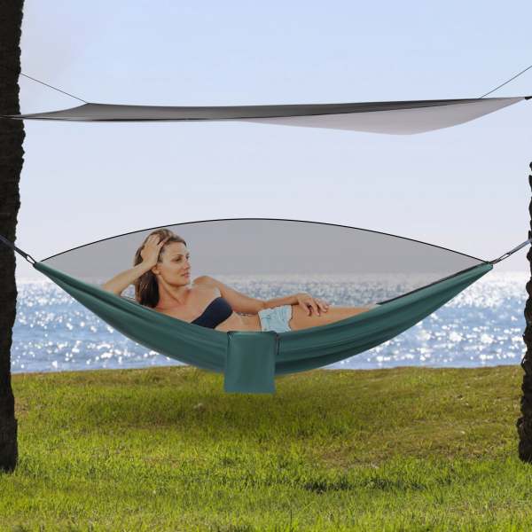 Hamac de camping, hamac avec moustiquaire, tente et bâche de pluie, balançoire suspendue pour sac à dos, 290cm*140cm (noir, vert noirâtre) Hamac de camping, hamac avec moustiquaire, tente et bâche de pluie, balançoire suspendue pour sac à dos, 290cm*140cm (noir, vert noirâtre)