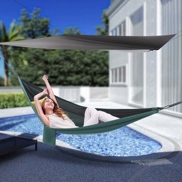 Hamac de camping, hamac avec moustiquaire, tente et bâche de pluie, balançoire suspendue pour sac à dos, 290cm*140cm (noir, vert noirâtre) Hamac de camping, hamac avec moustiquaire, tente et bâche de pluie, balançoire suspendue pour sac à dos, 290cm*140cm (noir, vert noirâtre)