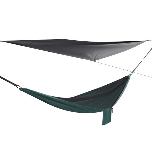 Hamac de camping, hamac avec moustiquaire, tente et bâche de pluie, balançoire suspendue pour sac à dos, 290cm*140cm (noir, vert noirâtre)