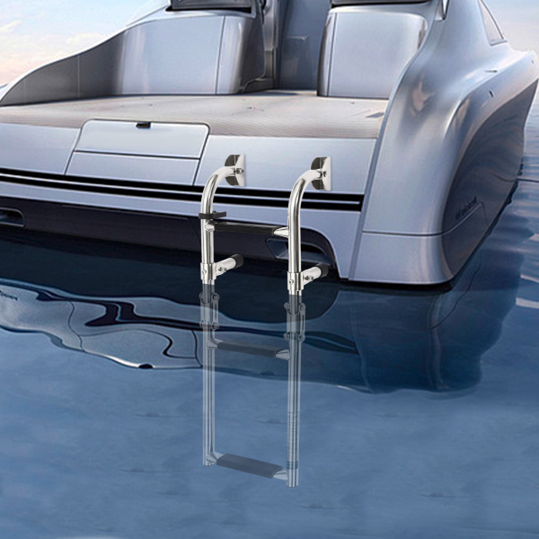 Échelle pliante à 3 marches, échelle de ponton de bateau en acier inoxydable poli Échelle pliante à 3 marches, échelle de ponton de bateau en acier inoxydable poli