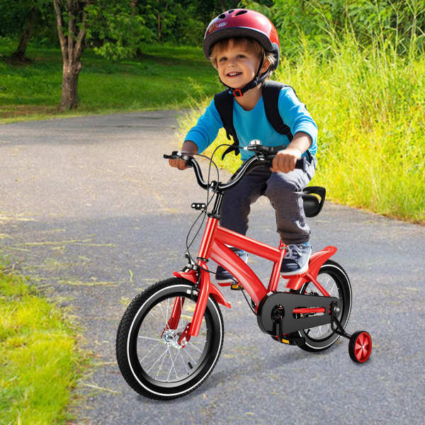 Vélo pour enfant 14 pouces garçon & fille - Stabilisateurs d'équilibre en acier antidérapant - Rouge