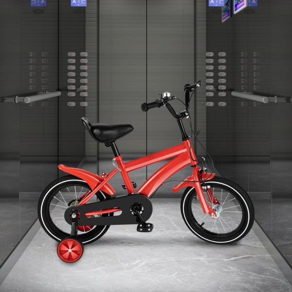 Vélo pour enfant 14 pouces garçon & fille - Stabilisateurs d'équilibre en acier antidérapant - Rouge