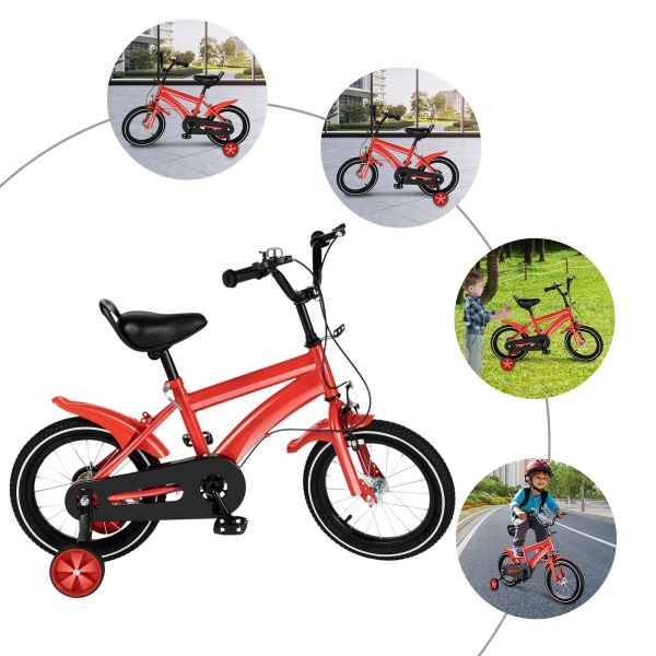 Vélo pour enfant 14 pouces garçon & fille - Stabilisateurs d'équilibre en acier antidérapant - Rouge