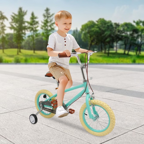 Vélo pour enfant de 14" avec roues stabilisatrices - Vélo stable pour enfants de 3 à 7 ans - Charge maximale : 80 kg - Convient pour la ville et les pistes cyclables (vert foncé)
