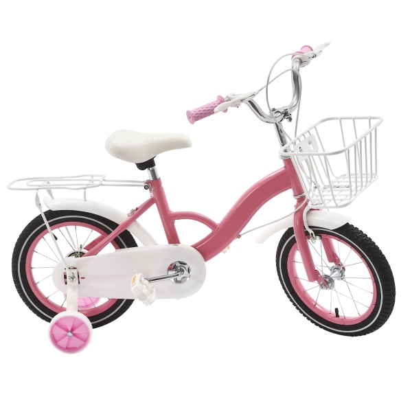 Vélo pour enfant 14 pouces avec roues stabilisatrices et frein à main à partir de 3 ans (Rose)