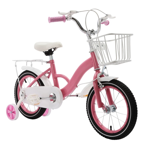 Vélo pour enfant 14 pouces avec roues stabilisatrices et frein à main à partir de 3 ans (Rose) Vélo pour enfant 14 pouces avec roues stabilisatrices et frein à main à partir de 3 ans (Rose)