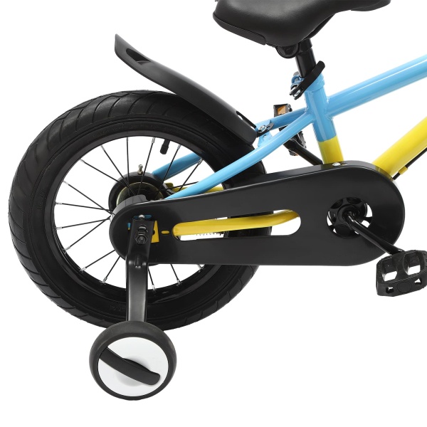 Vélo enfant 14 pouces avec stabilisateurs, frein à main, garde-boue et panier (jaune&bleu) Vélo enfant 14 pouces avec stabilisateurs, frein à main, garde-boue et panier (jaune&bleu)