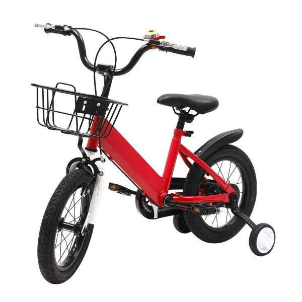 Vélo unisexe pour enfant de 14 pouces avec roue auxiliaire, frein à rétropédalage, roues stabilisatrices, cadeau approprié pour les enfants de 3 à 5 ans (rouge)