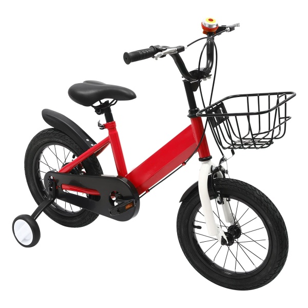 Vélo unisexe pour enfant de 14 pouces avec roue auxiliaire, frein à rétropédalage, roues stabilisatrices, cadeau approprié pour les enfants de 3 à 5 ans (rouge)