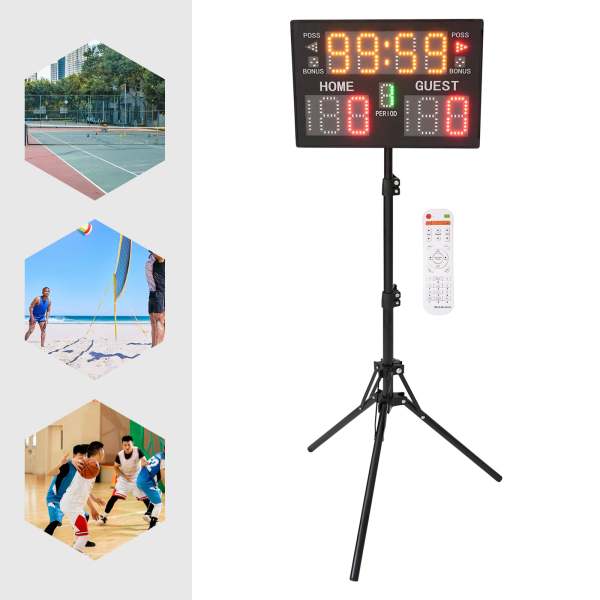 Tableau d'affichage pour jeux d'intérieur et d'extérieur, tableau d'affichage électronique portatif numérique de table avec horloge à minuterie